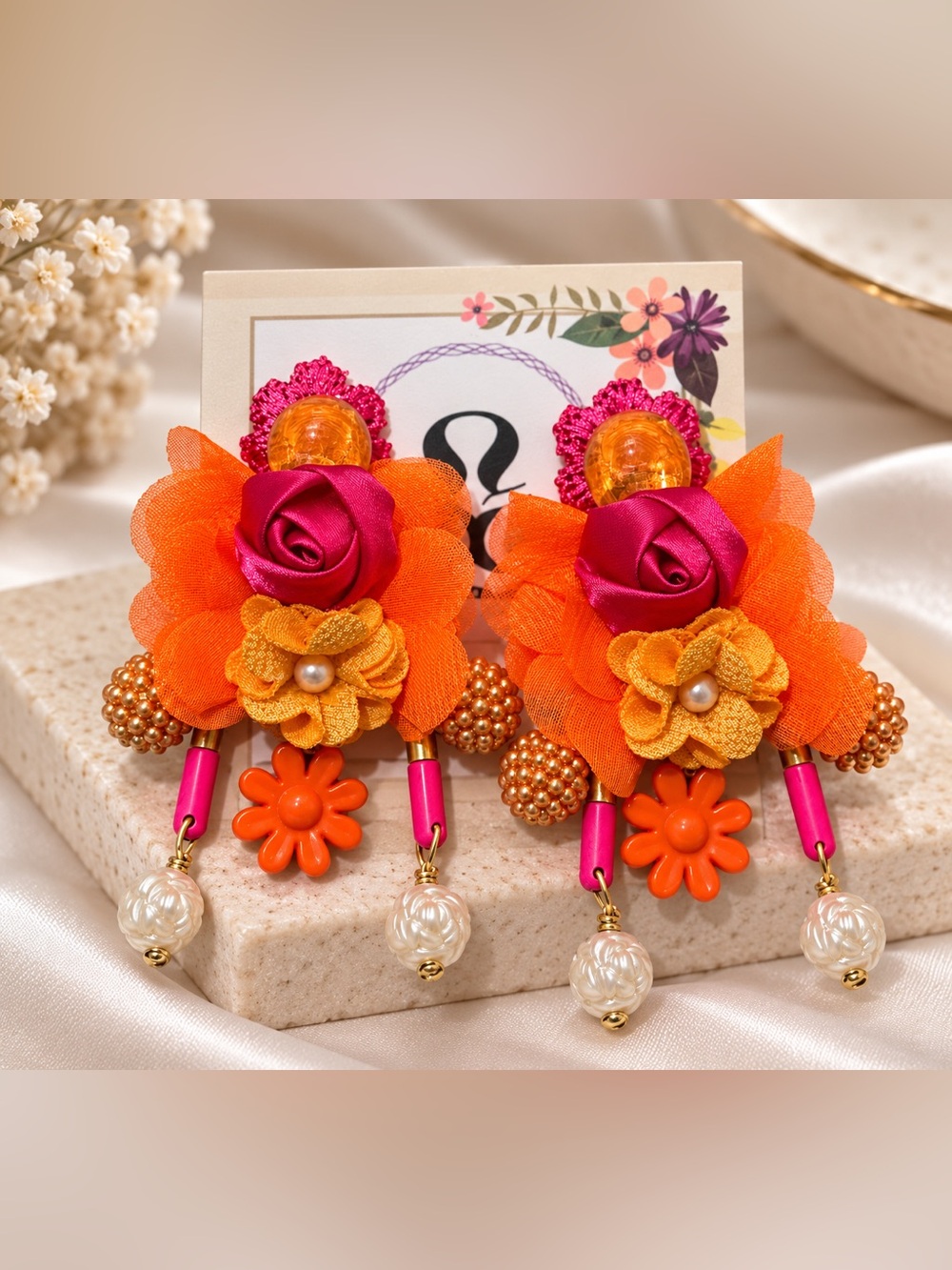 Vibrant Orange & Pink Floral Hair Clips - Women's Hair Accessories